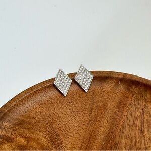 4/$15 Silver Rhinestones Crystals Diamond Shape Earrings Studs